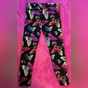 Multicolored Neon/Brights Butterflies High Rise Leggings(soft),Size:Large(11-13)